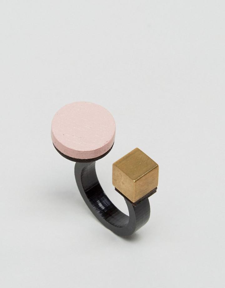 Wolf & Moon Circle Cube Ring - Pink