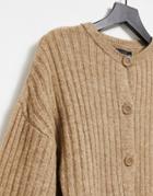 Asos Design Coordinating Chunky Ribbed Crew Neck Cardigan In Beige-neutral