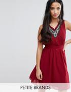 Yumi Petite Skater Dress With Embellished Neckline - Red