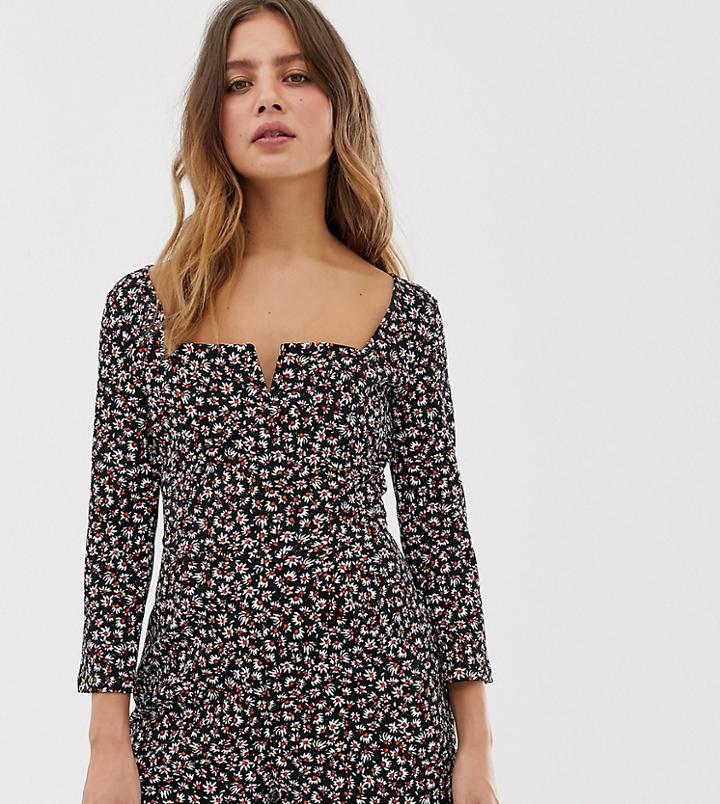 Bershka Notch Front Romper In Floral Print