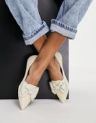 Asos Design Lake Bow Pointed Ballet Flats In Natural Raffia-neutral