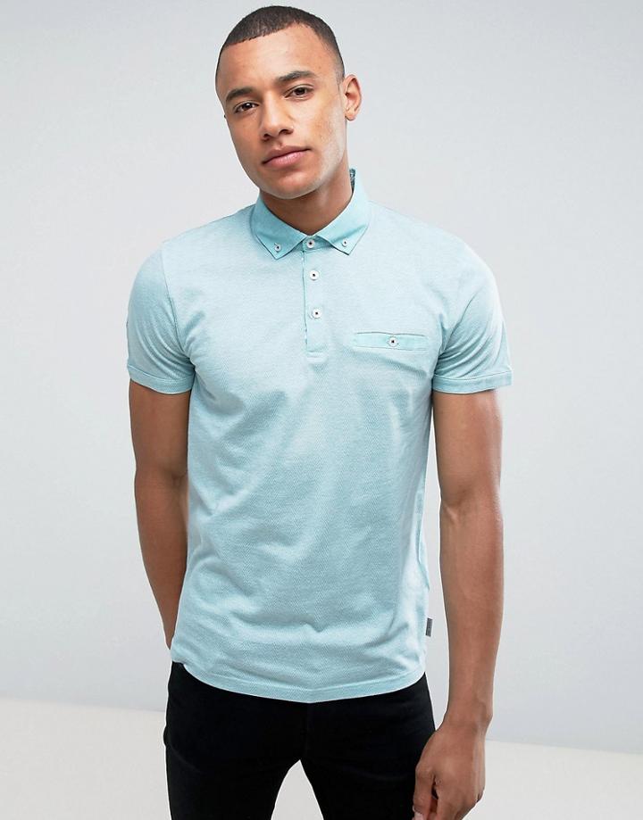 Ted Baker Polo In Herringbone Print - Green