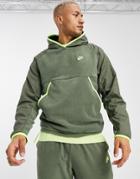 Nike Club Essentials Panelled Hoodie In Khaki-green