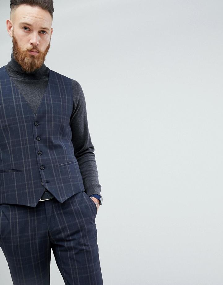 Selected Homme Skinny Suit Vest In Check - Navy