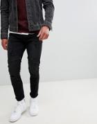 Only & Sons Jeans In Slim Fit With Distressed Biker Zip Knee - Black