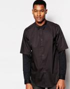 Asos Shirt With Jersey Insert And Long Sleeves - Black
