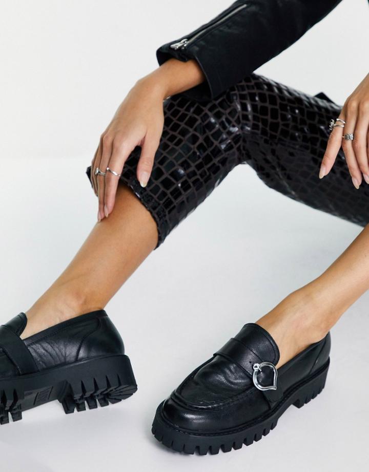 Asra Fantasy Chunky Loafers In Black Leather