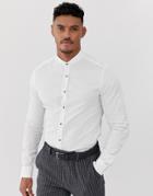 Asos Design Skinny Fit White Shirt With Wing Collar & Stud Buttons - White