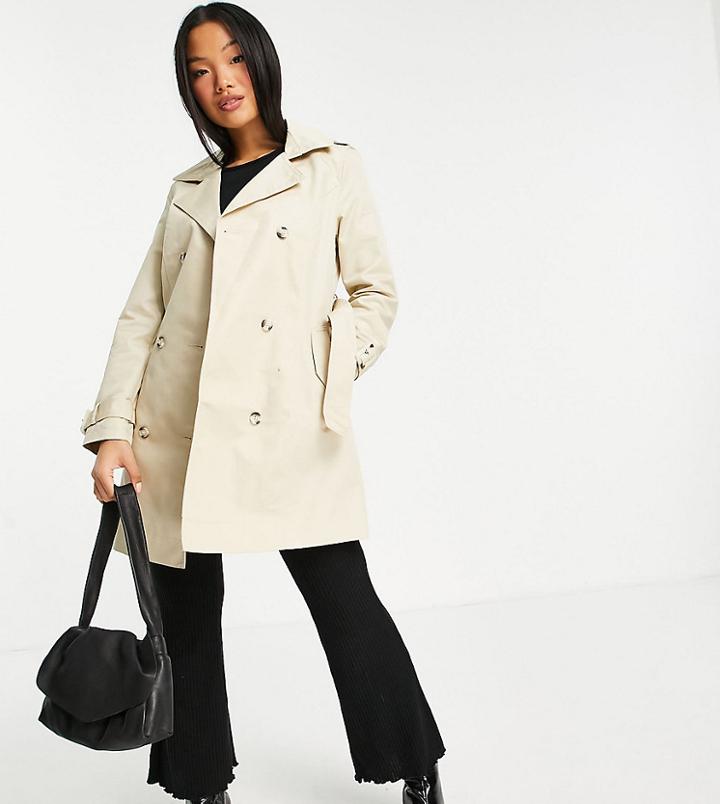 Miss Selfridge Petite Belted Trench Coat In Cream-white