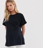 Asos Design Maternity Boyfriend T-shirt With Roll Sleeve In Black - Black