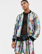 Asos Design Two-piece Sequin Bomber Jacket With Mesh Stripe - Multi