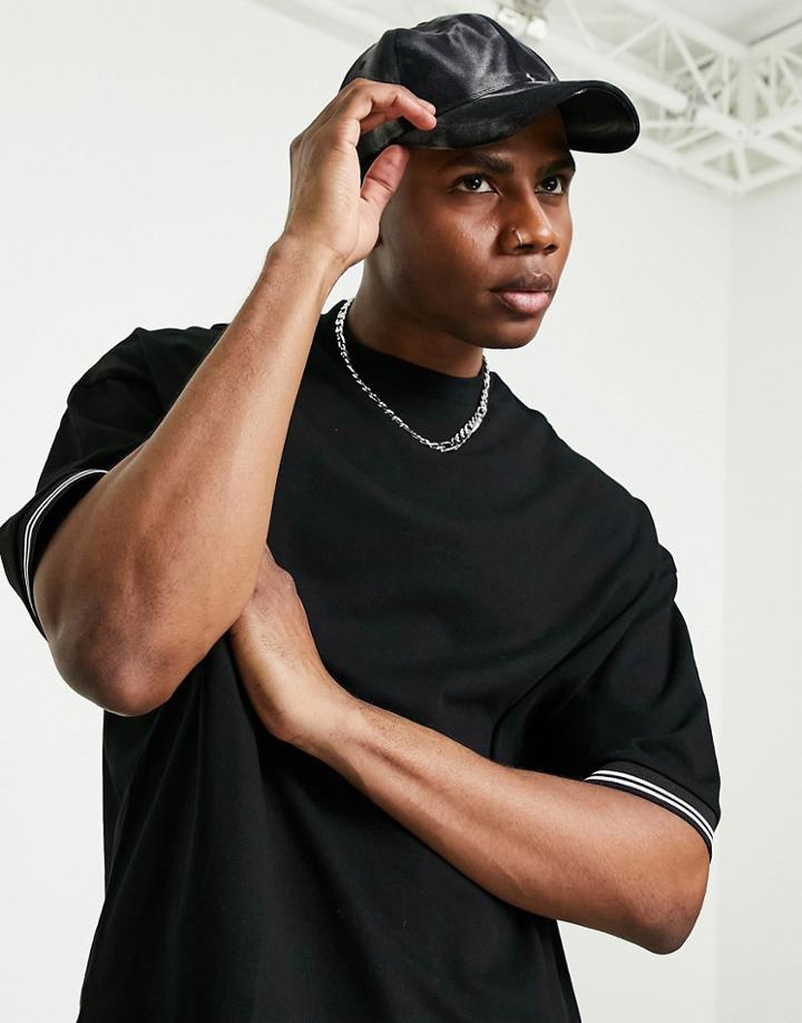 Asos Design Oversized T-shirt In Black With Sleeve Tipping