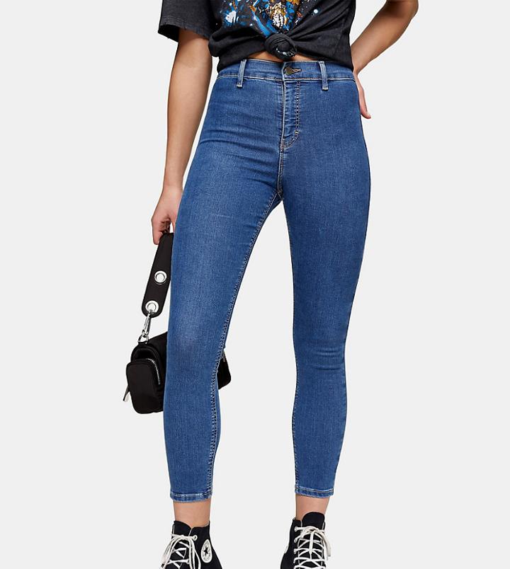 Topshop Petite Joni Skinny Jeans In Mid Stone-blues