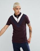 Asos Muscle Polo Shirt With Double Chevron Panel And Ring Zip Neck - Red