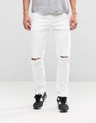 Asos Stretch Slim Jeans With Knee Rips In White - White