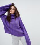 Rokoko Oversized Cable Knit Roll Neck Sweater With Balloon Sleeves - Purple