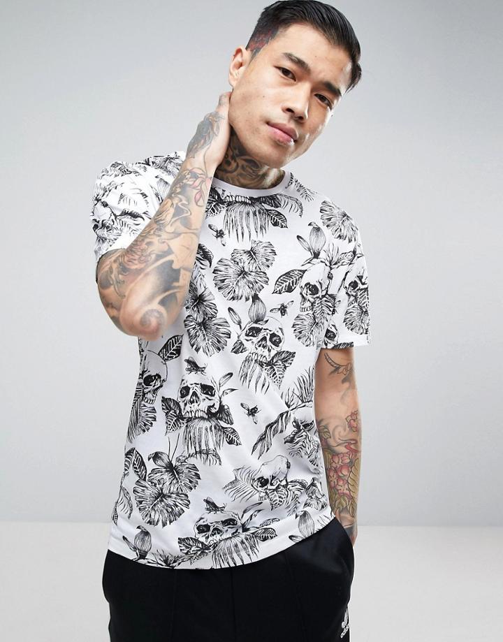 Bershka T-shirt With Skull Print In White - White