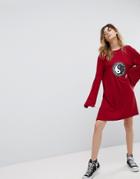 Rokoko Flared Sleeve Mini Dress With Yin Yang Motif - Red