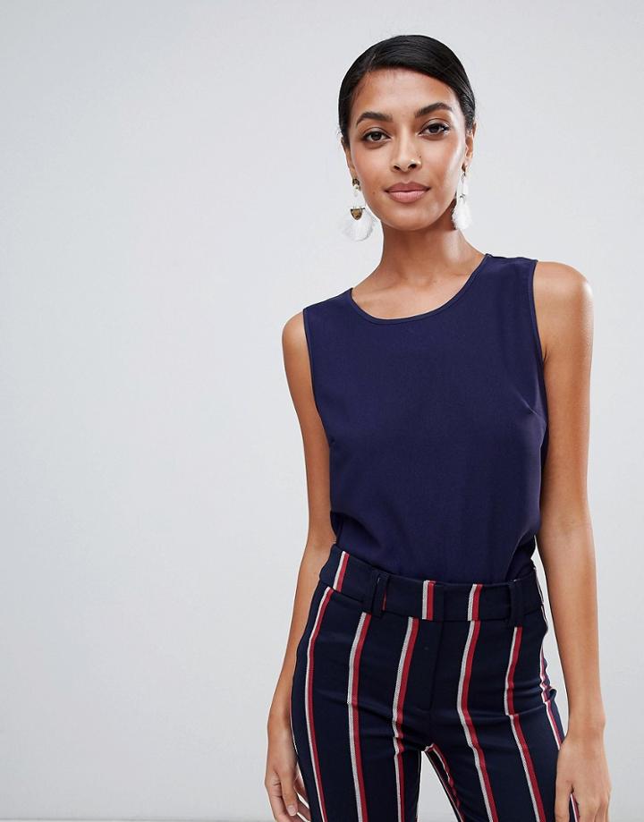 Warehouse Satin Shell Blouse In Navy - Navy