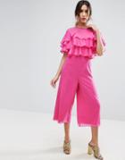 Asos Ruffle Jumpsuit With Culotte Leg - Pink