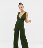 Parallel Lines Plunge Front Jumpsuit With Strappy Back - Green