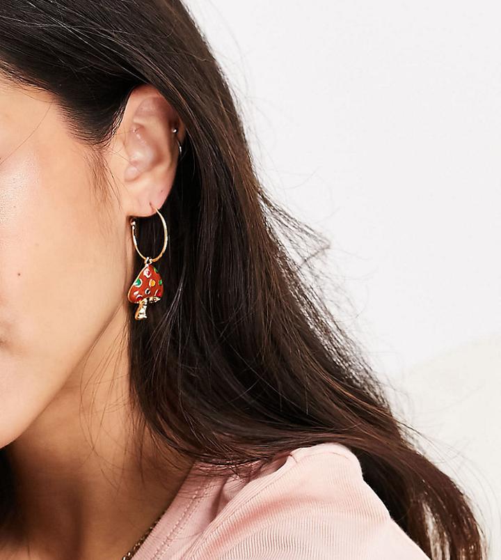 Pieces Exclusive Mushroom Charm Hoop Earrings In Red