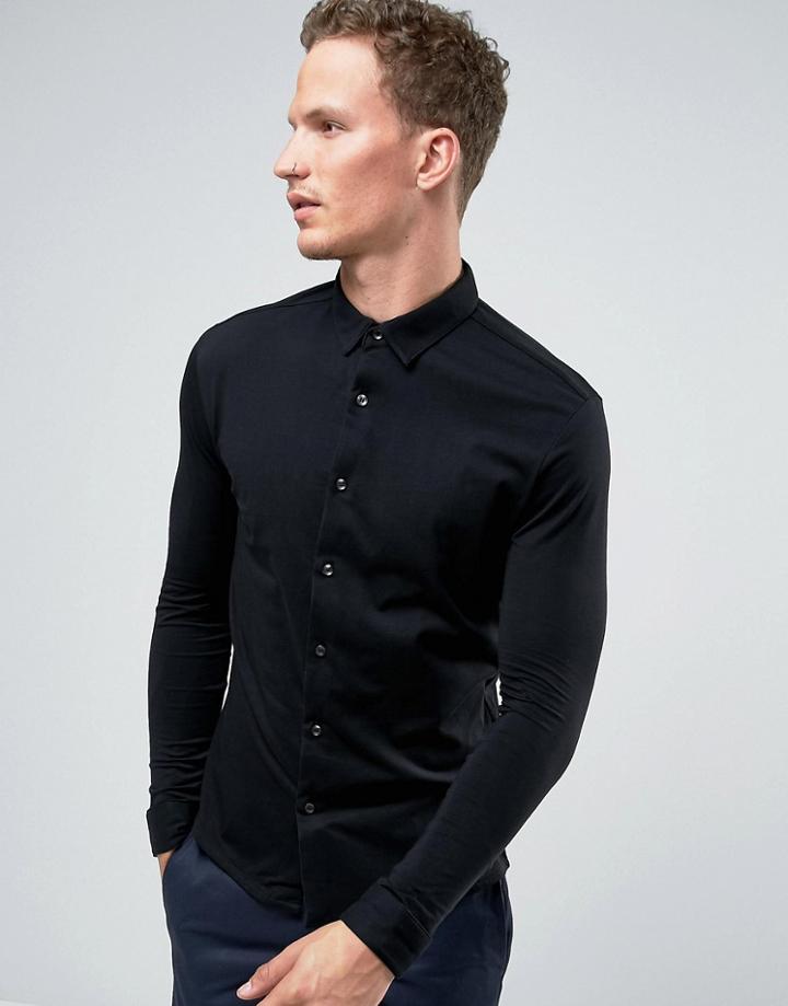Jack & Jones Slim Premium Long Sleeve Shirt In Jersey - Black