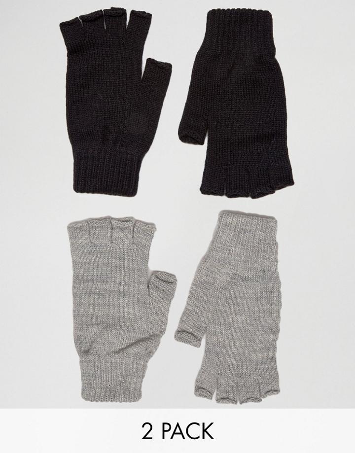 Asos 2 Pack Fingerless Gloves In Black And Gray Save - Multi