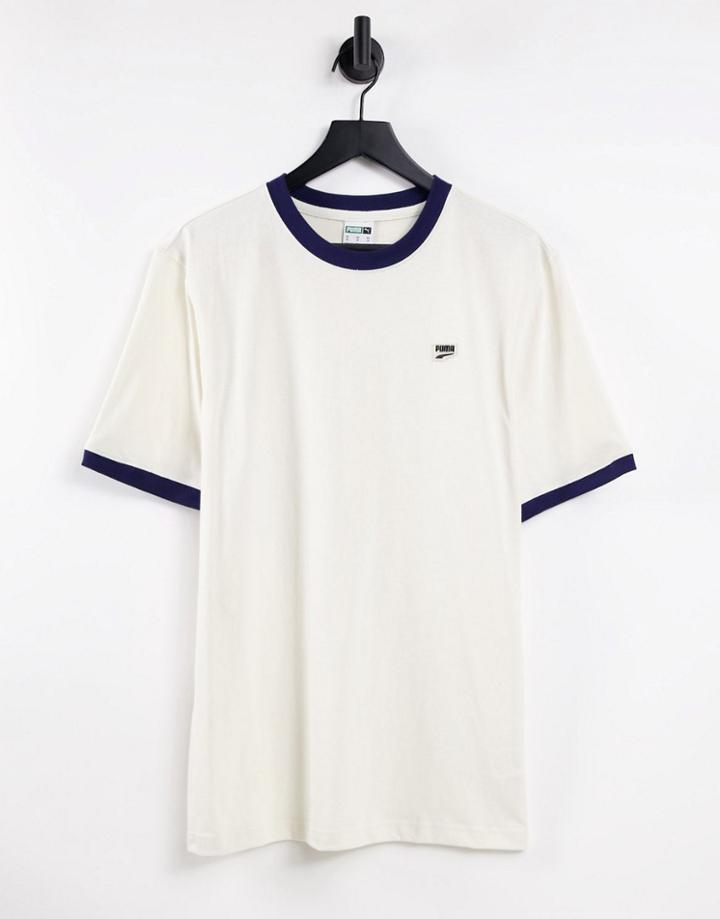 Puma Downtown Small Logo Ringer T-shirt In Off White