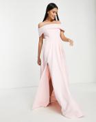 True Violet Black Label Bardot Split Maxi Prom Dress With Pockets In Blush Pink