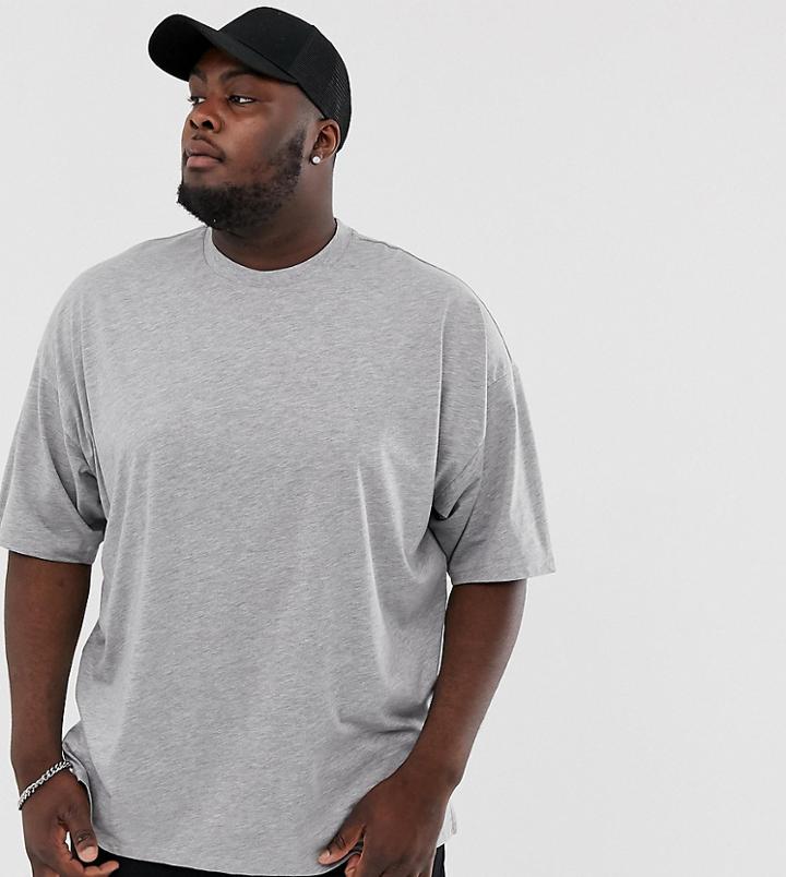 Asos Design Plus Oversized T-shirt With Side Split In Gray Marl - Gray