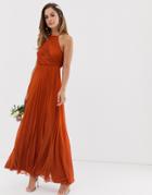 Asos Design Bridesmaid Pinny Maxi Dress With Ruched Bodice - Orange