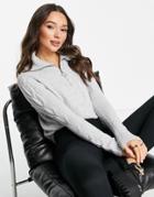 Vila Knitted Zip Neck Sweater With Cable Detail In Gray