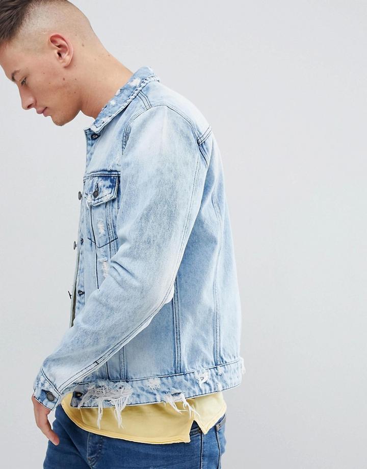 Only & Sons Denim Jacket In Washed Blue - Blue