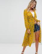 New Look Printed Lace Front Cover Up - Yellow