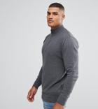 Jacamo Tall Fine Knit Sweater In Charcoal With Zip Detail - Gray