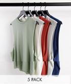 Asos Design 5 Pack Relaxed Organic Tank With Dropped Armhole-multi