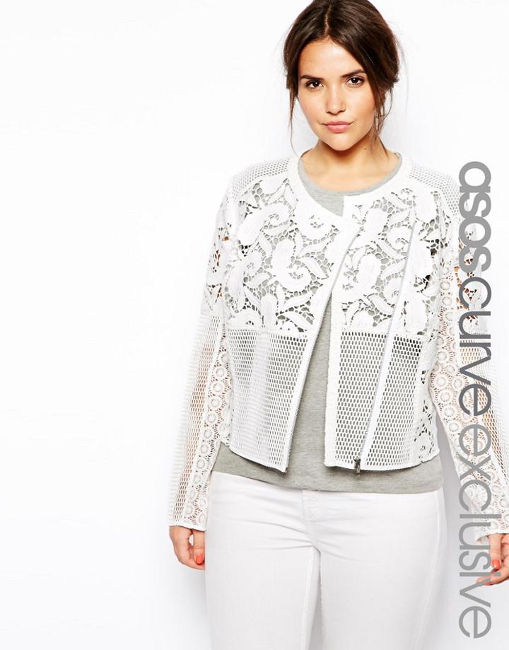 Asos Curve Exclusive Premium Lace Jacket - White