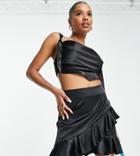 Flounce London Petite Wrap Mini Skirt In Black Satin