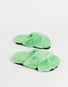 Monki Recycled Sherpa Slippers In Green