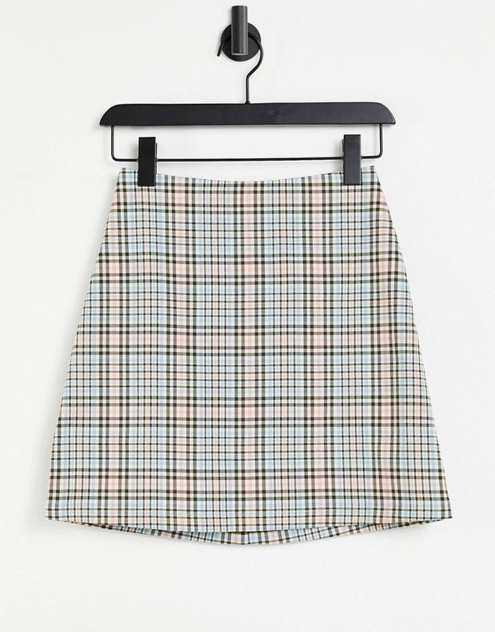 Monki River Check Mini Skirt Co-ord In Beige - Multi