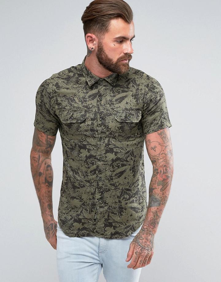 Replay Regular Fit Short Sleeve Leaf Print Shirt-green