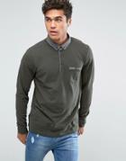 Brave Soul Long Sleeve Contrast Collar Polo Shirt - Green