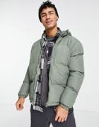 Brave Soul Puffer Jacket With Hood In Sage-green