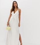 Missguided Plunge Cross Back Maxi Dress In Cream - White