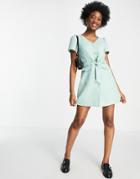 Miss Selfridge Textured Boucle Belted Dress In Sage Green