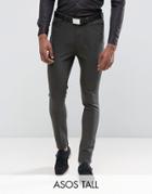 Asos Tall Skinny Suit Pants In Herringbone Green Wool Blend - Green