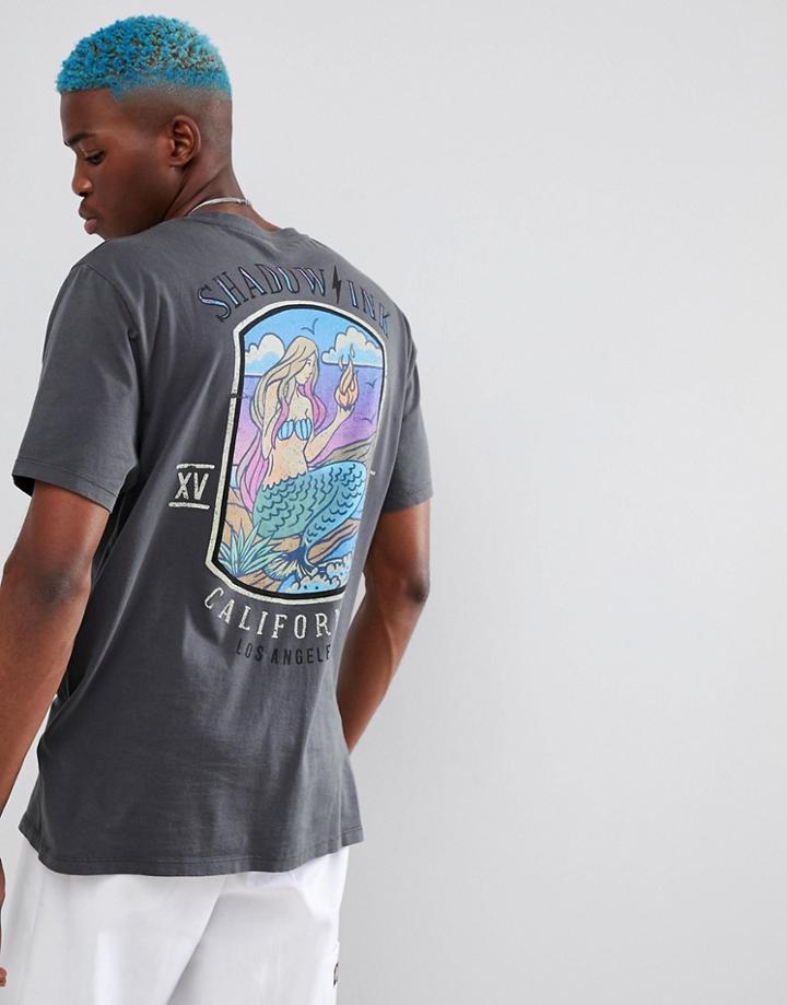 Asos Design Relaxed T-shirt With Mermaid Back Print And Acid Wash - Gray