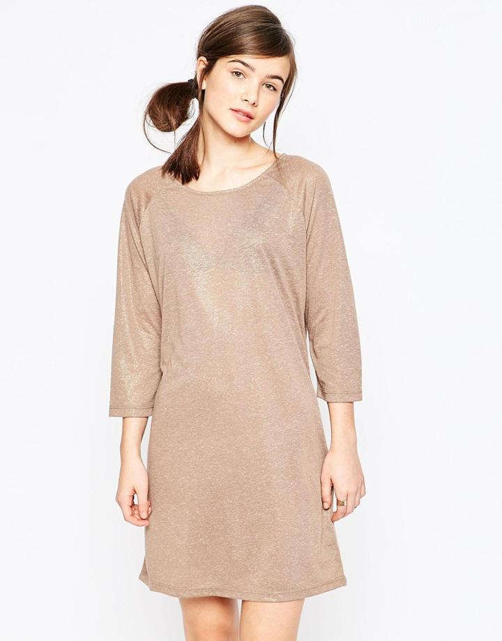 Vila Metallic 3/4 Sleeve Shift Dress - Bronze