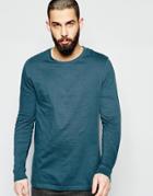 Asos Longline Long Sleeve T-shirt In Blue - Gray